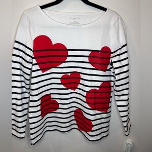 Talbots Red Heart Striped Long Sleeve Valentines Day Top